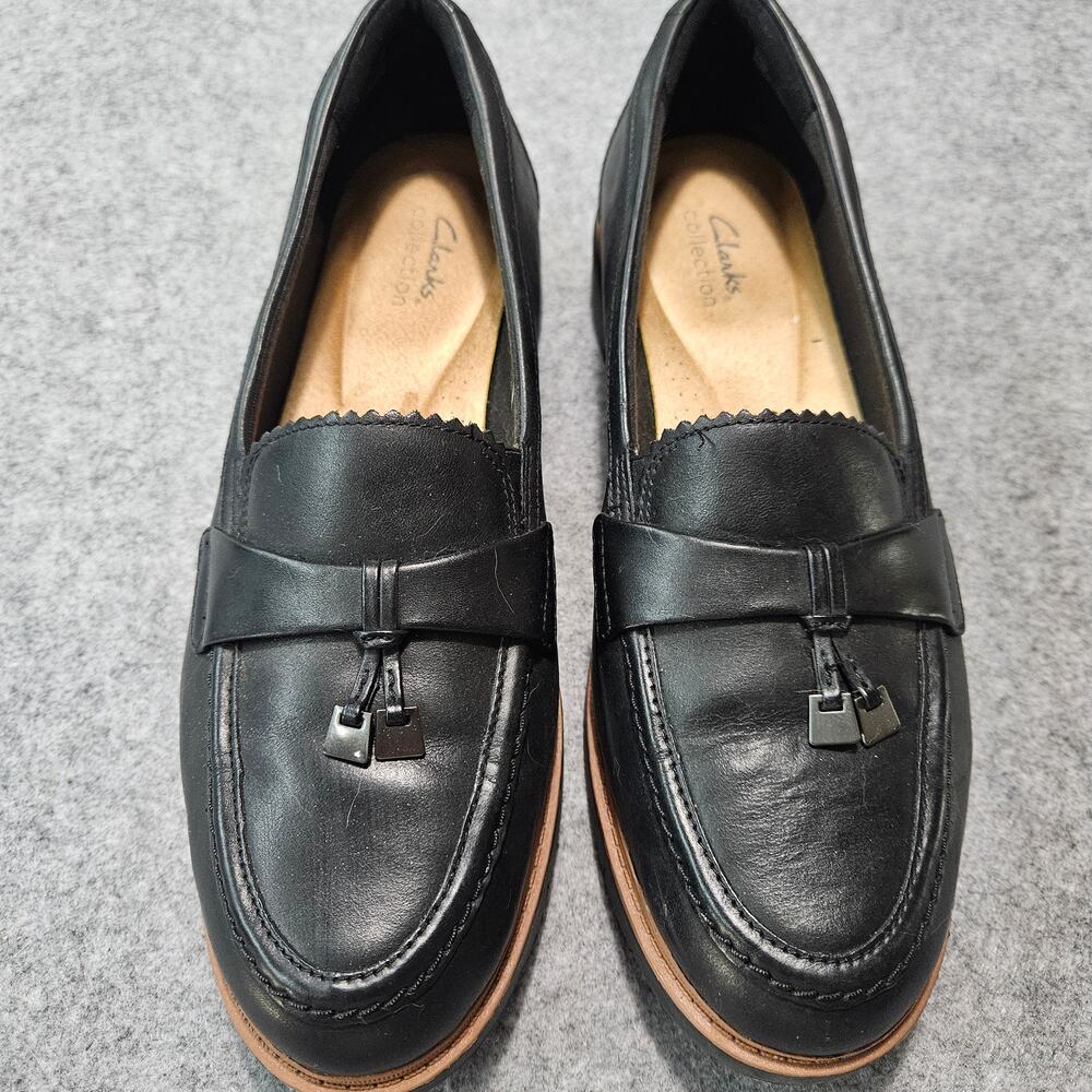 Clarks Collection Westlynn Bella Black Leather Tassel Loafers Size 11M